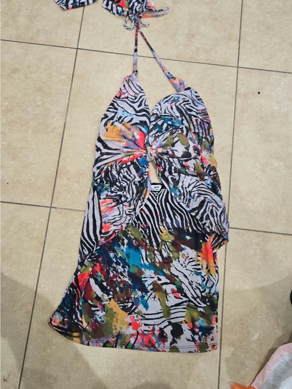 Kids One-Piece Halter Dress in Multicolor Zebra Print